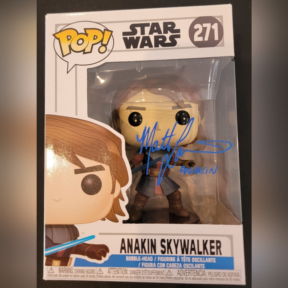 Matt Lanter signed Anakin Skywalker Star Wars Pop #271 with Anakin inscription.